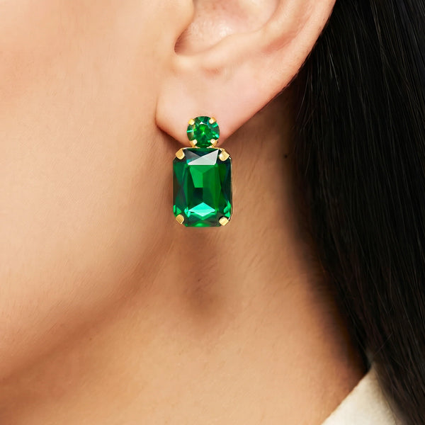 PAJURI Earrings Anti-Tarnish Rectangular Emerald Gemstone