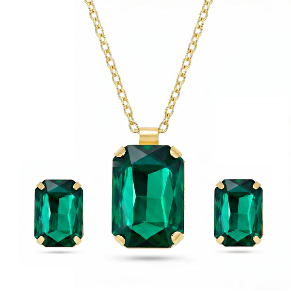 PAJURI Necklace Anti-Tarnish Emerald Pendant Set With Earrings