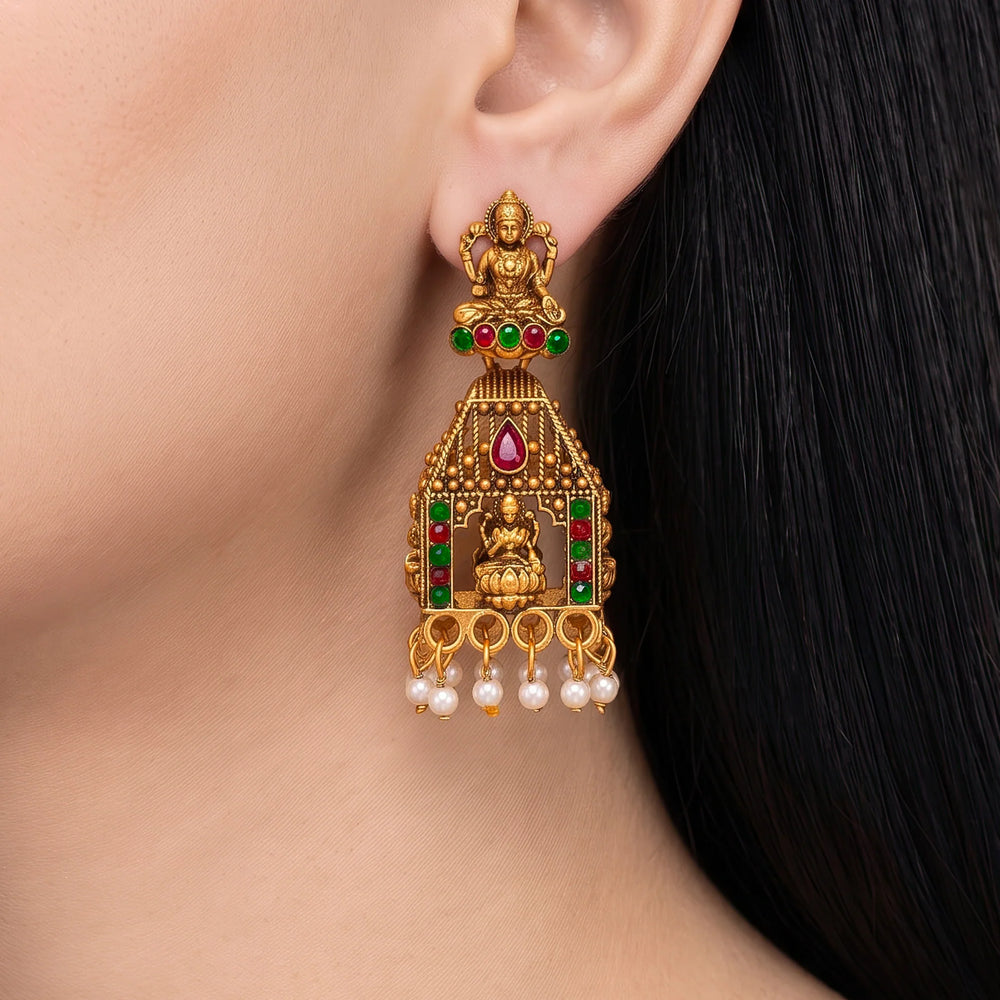 PAJURI Earrings Anti-Tarnish Lakshmi Temple Dangles