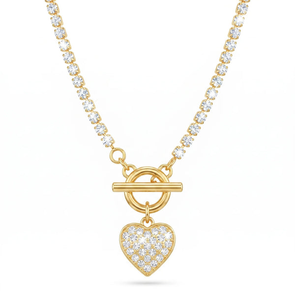 PAJURI Necklace Anti-Tarnish Gold Plated Premium AD-Studded Heart Charm with T-Lock