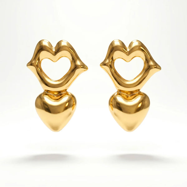 PAJURI Earrings Anti-Tarnish Lips & Heart Dangles