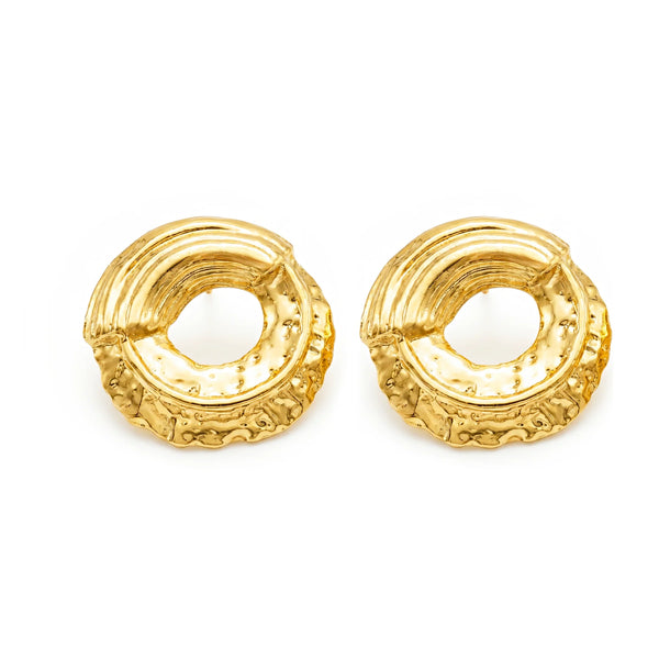 PAJURI Earrings Anti-Tarnish Textured Sculptural Circular Studs