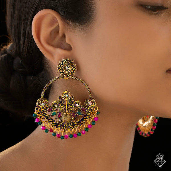 PAJURI Earrings Anti-Tarnish Ethnic Floral Danglers