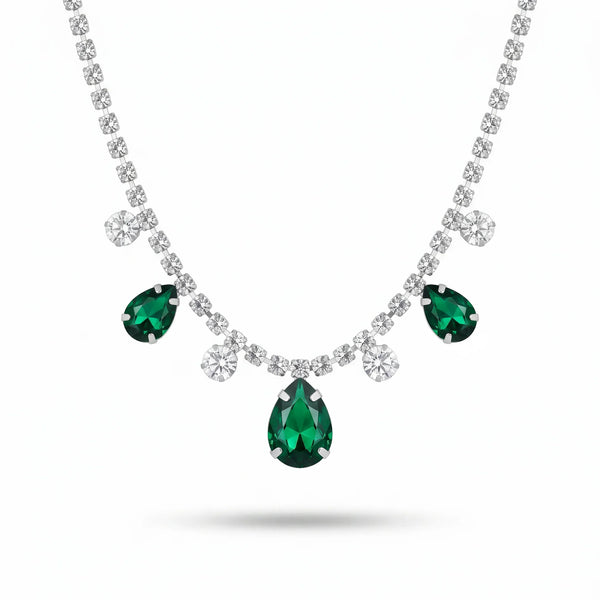 PAJURI Necklace Anti-Tarnish Triple Emerald Crystal Chain