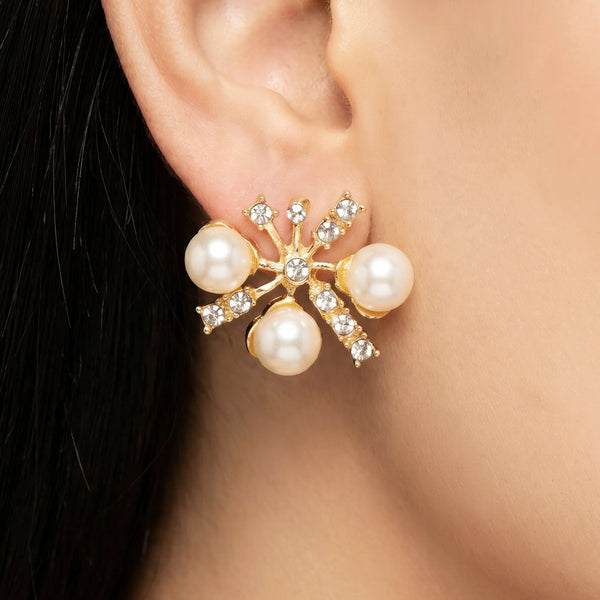 PAJURI Earrings Anti-Tarnish Pearl Floral Studs
