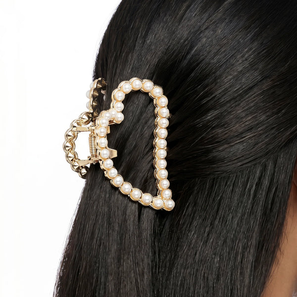 Hair Claw Clip Anti-Tarnish Heart Shaped Pearl Border