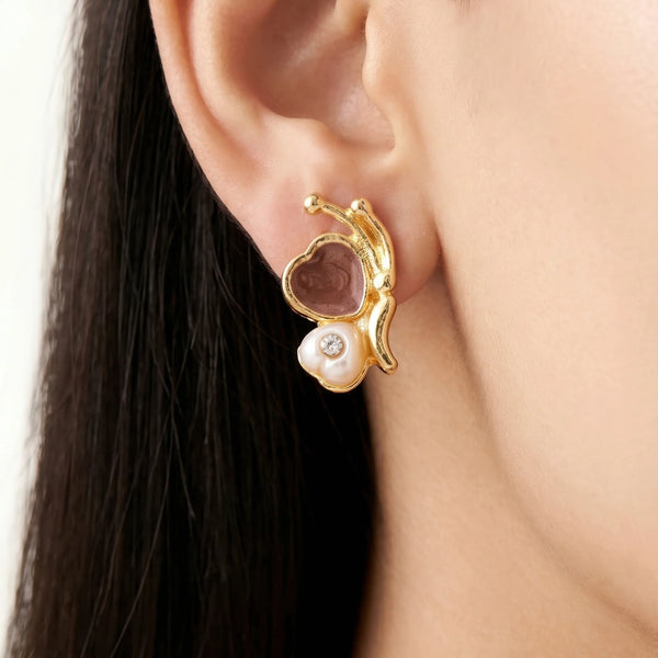 PAJURI Earrings Anti-Tarnish Burgundy Butterfly Studs