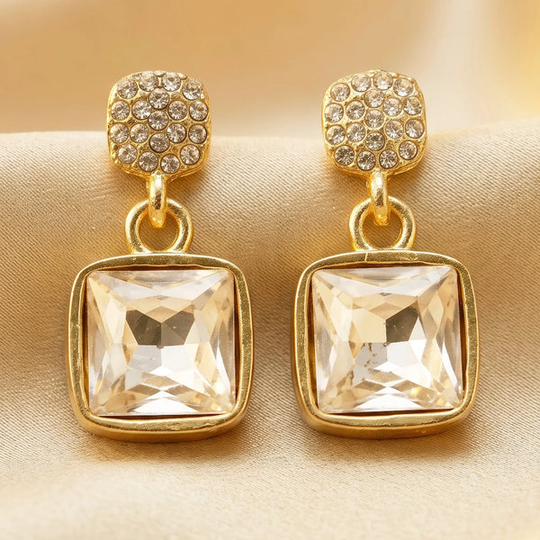 PAJURI Earrings Anti-Tarnish Cushion Cut Crystal Square Studs