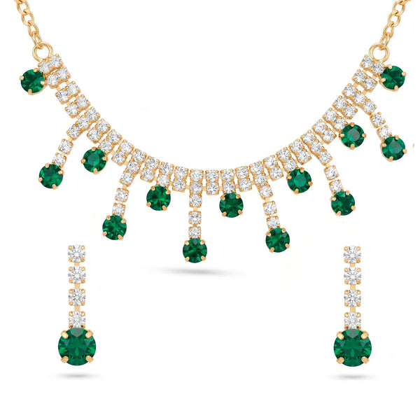 PAJURI Necklace Anti-Tarnish Rhinestone Chain Fringes Set With Earrings
