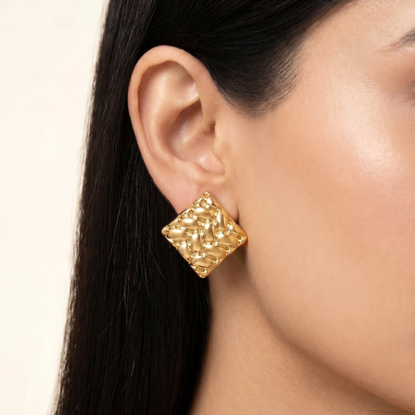 PAJURI Earrings Anti-Tarnish CCB Textured Square Studs