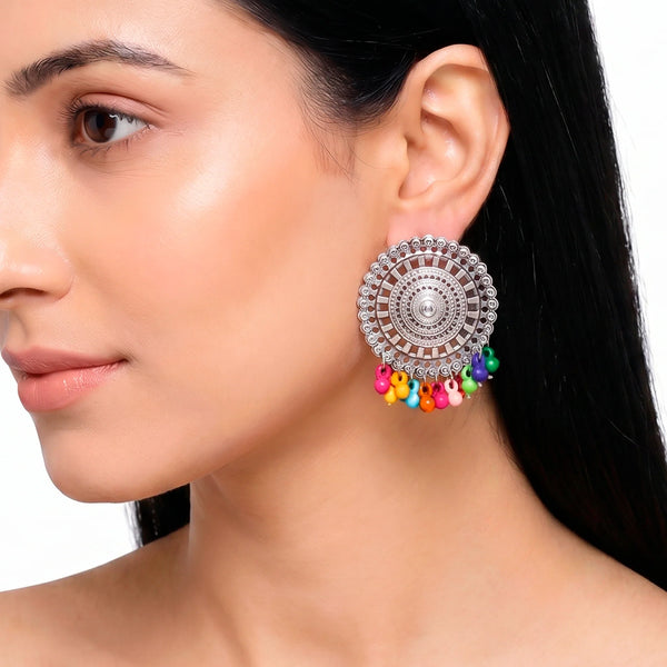 PAJURI Earrings Anti-Tarnish Ethnic Statement With Colorful Acrylic Ghungroo Hangings
