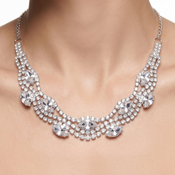 PAJURI Necklace Anti-Tarnish Rhinestone with Marquise-Cut Crystal Accents