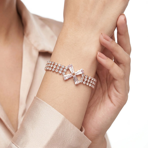 PAJURI Bracelet Anti-Tarnish Rhinestone Multi-Strand Bow (Adjustable Size)