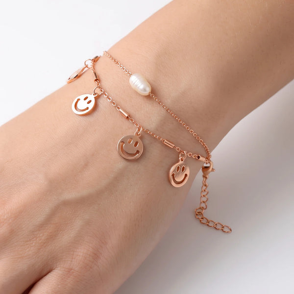 PAJURI Bracelet Anti-Tarnish Pearl Smiley Chain (Adjustable Size)