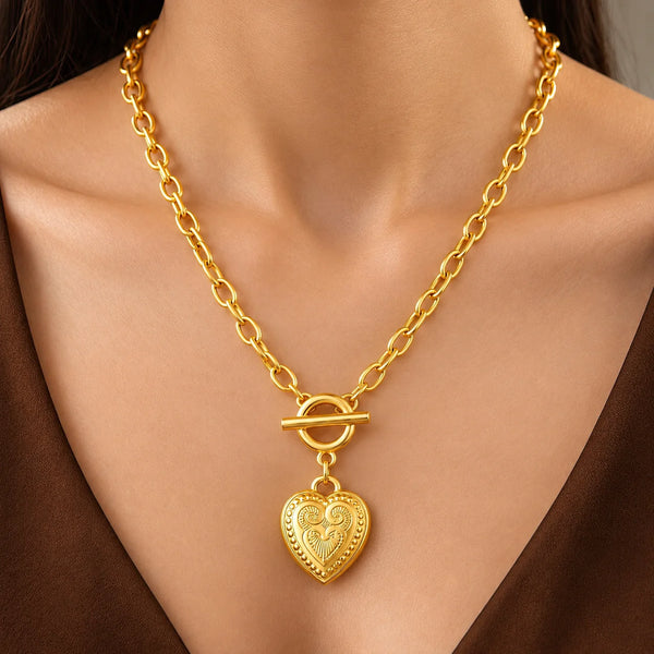 PAJURI Necklace Anti-Tarnish T-Lock Puffy Heart Pendant