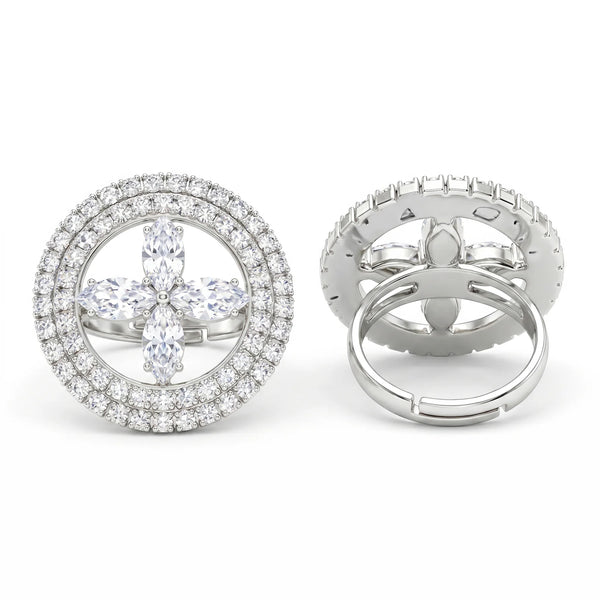 PAJURI Ring Anti-Tarnish Blue Marquise Floral Cocktail (Adjustable Size)