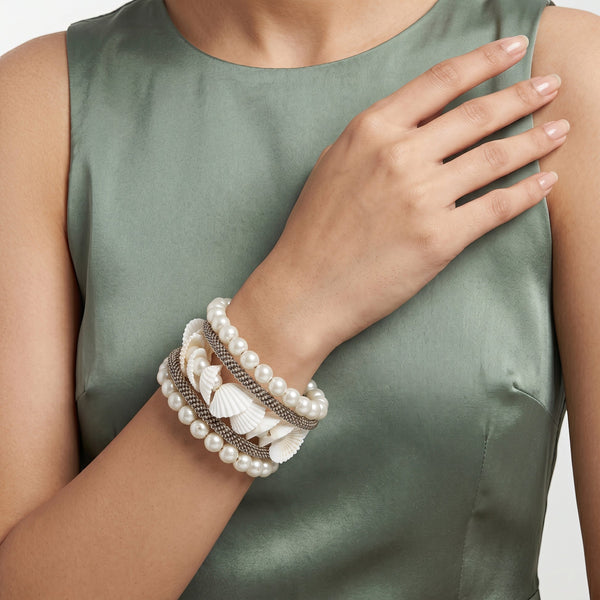 PAJURI Bracelet Anti-Tarnish Pearl Shell Mesh Wrap (Adjustable Size)