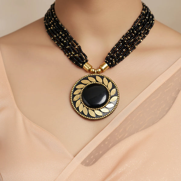 PAJURI Necklace Antique Charm Pendant In Black