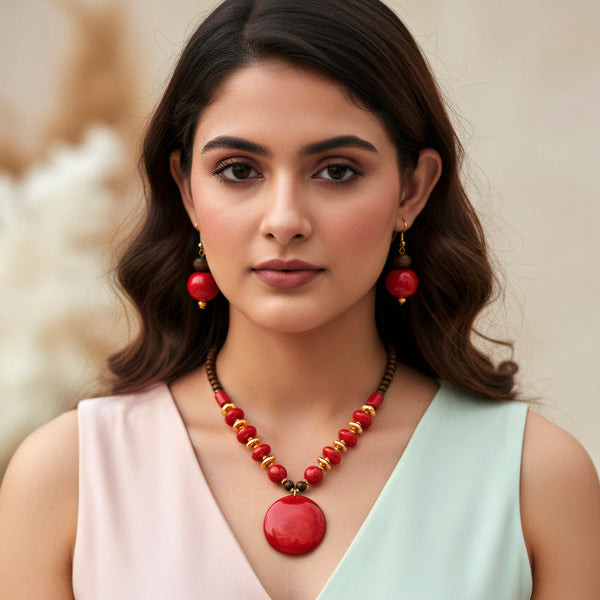 PAJURI Necklace Bead & Resin Statement Set With Earrings
