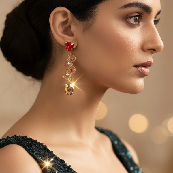PAJURI Earrings Anti-Tarnish Heart Crystal Tops with Beads & Oval Crystal Danglers  Limited time deal