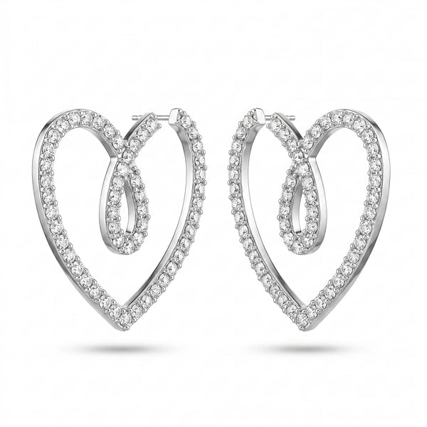 PAJURI Earrings Anti-Tarnish Crystal Heart Loop Statement
