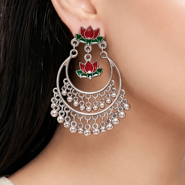 PAJURI Earrings Anti-Tarnish Crescent Lotus Enamel Ghungroos