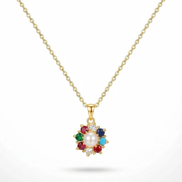 PAJURI Necklace Anti-Tarnish Multicolor Floral Pendant Pearl