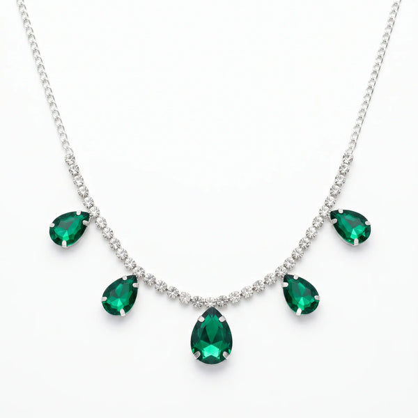 PAJURI Necklace Anti-Tarnish Green Teardrop Crystal Chain
