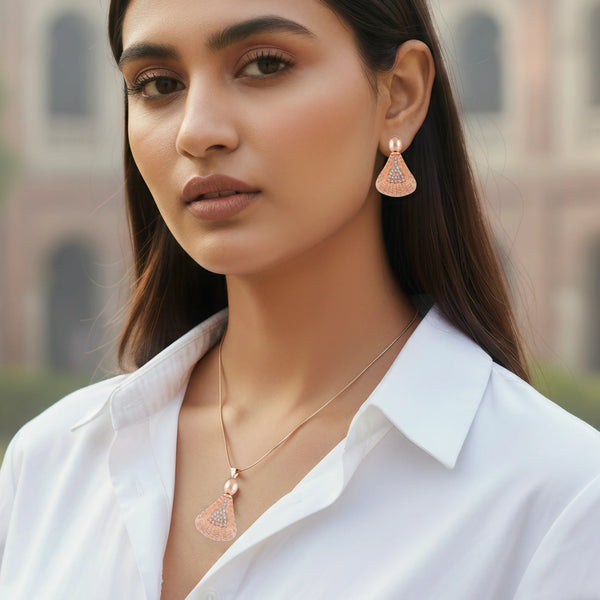 PAJURI Necklace Anti-Tarnish Triangle Pendant Set With Earrings