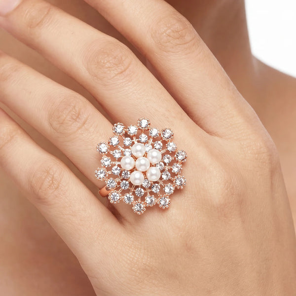 PAJURI Ring Anti-Tarnish Pearl Cluster Ornate (Adjustable Size)