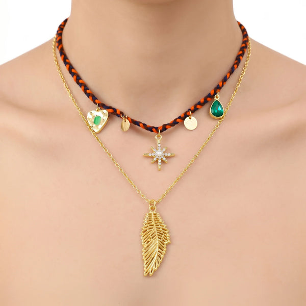 PAJURI Necklace Anti-Tarnish Feather Pendant Layered Chain