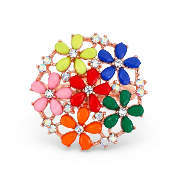 PAJURI Ring Anti-Tarnish Floral Enamel Bouquet (Adjustable Size)