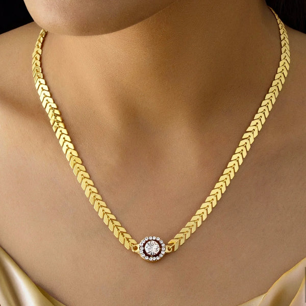 PAJURI Necklace Anti-Tarnish Gold Plated Solitaire Pendant Set