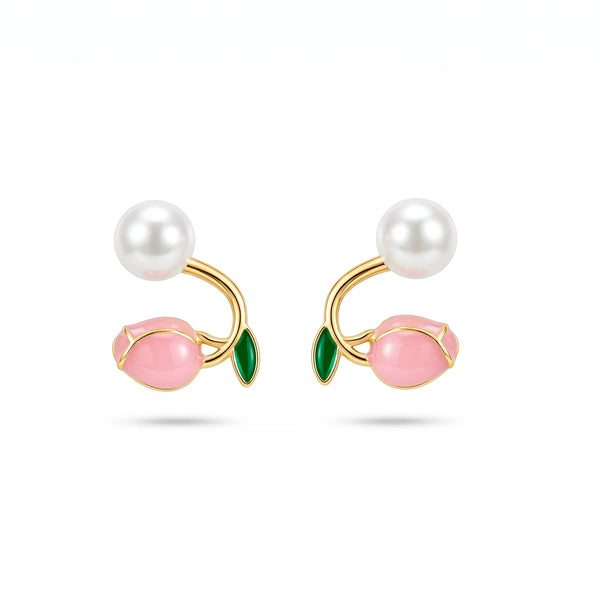 PAJURI Earrings Anti-Tarnish Pink Lotus Pearl Studs