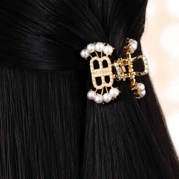 PAJURI Hair Claw Clip Anti-Tarnish Pearl-Accented Interlocking