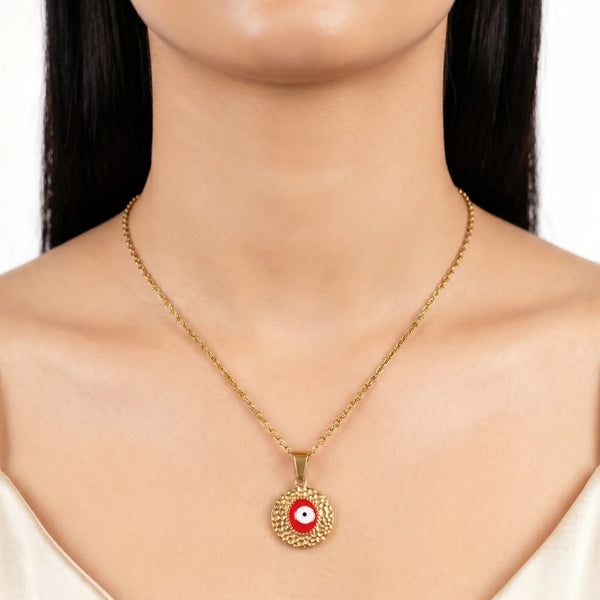 PAJURI Necklace Anti-Tarnish Hammered Red Evil Eye