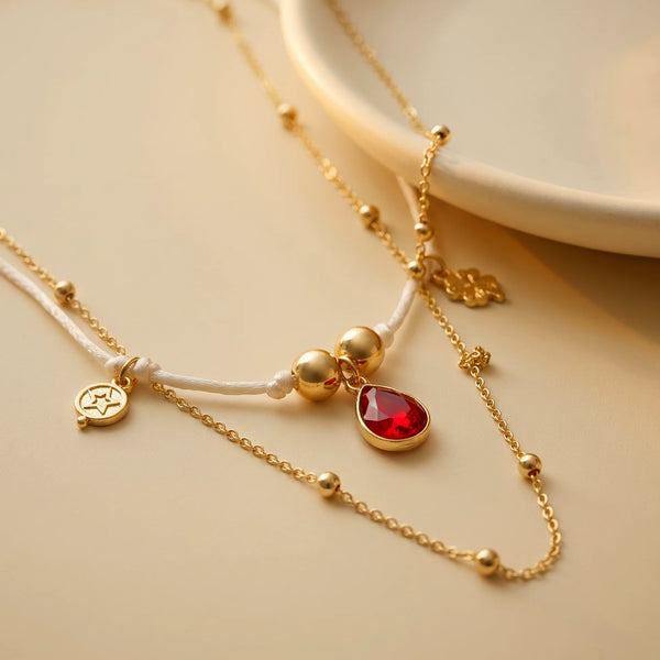 PAJURI Necklace Anti-Tarnish White Cord Layered Chain