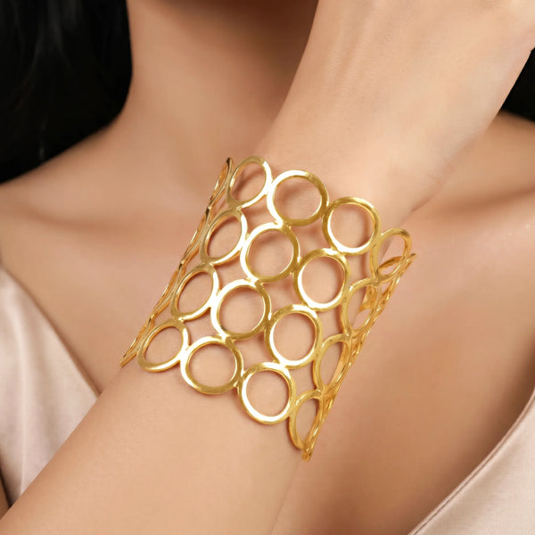 PAJURI Bracelet Anti-Tarnish Open Circle Statement Cuff (Adjustable Size)