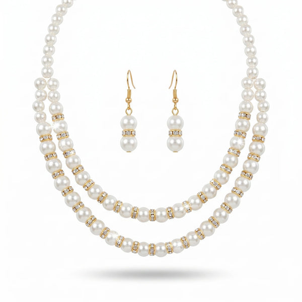 PAJURI Necklace Anti-Tarnish Double-Layered Pearl Set With Earrings