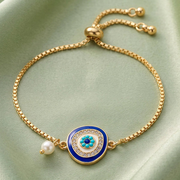 PAJURI PAJURI Bracelet Anti-Tarnish Gold Plated Chain With Evil Eye (Adjustable Size)