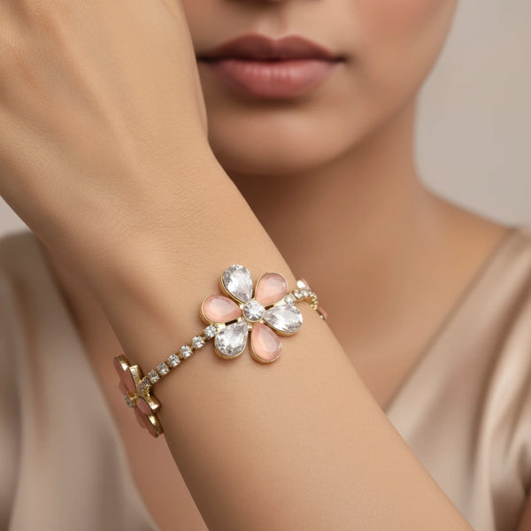 PAJURIBracelet Anti-Tarnish Floral Rhinestone Chain (Adjustable Size)