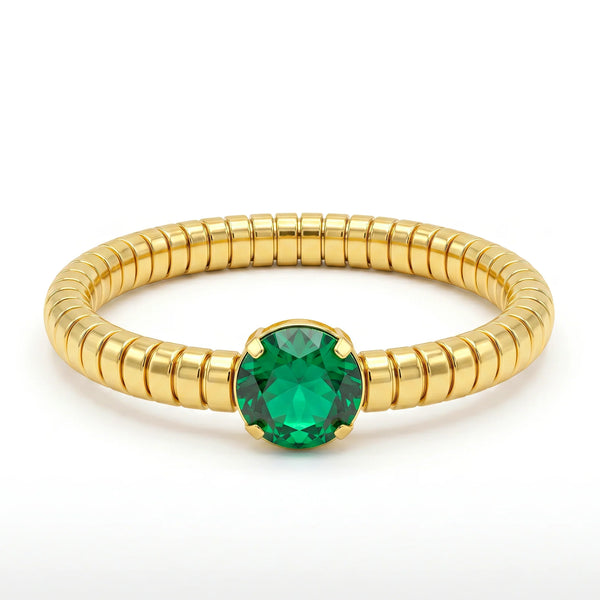 PAJURI Bracelet Anti-Tarnish Green Stone Bangle (Adjustable Size)