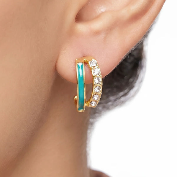 PAJURI Earrings Anti-Tarnish Aqua Crystal Double Hoops