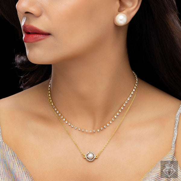 PAJURI Necklace Anti-Tarnish Double Layer Set With Earrings