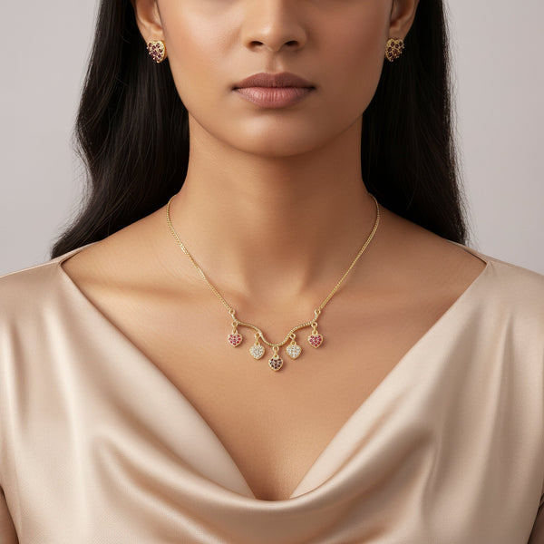 PAJURI Necklace Anti-Tarnish Mini Heart Charms Set With Earring