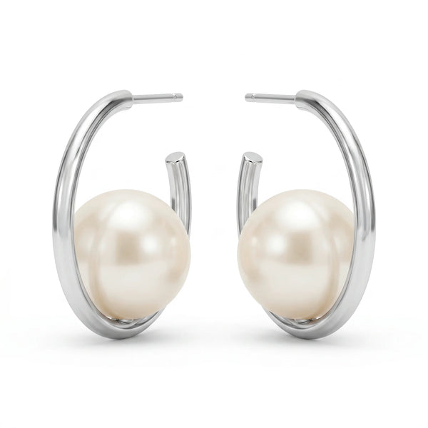 PAJURI Earrings Anti-Tarnish Oversized Pearl Hoops