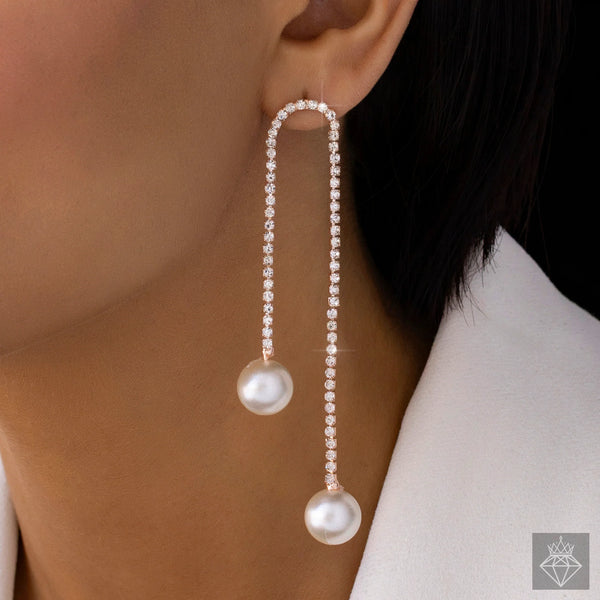 PAJURI Earrings Anti-Tarnish Pearl Drop Crystal Danglers