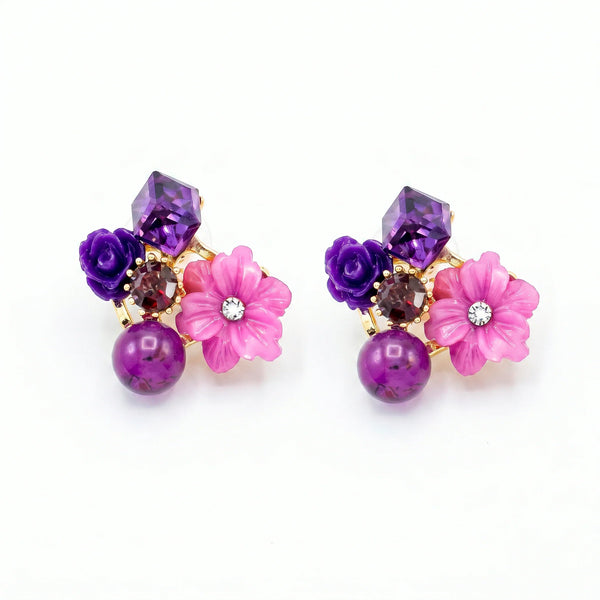 PAJURI Earrings Anti-Tarnish Crystal Resin Flower Studs