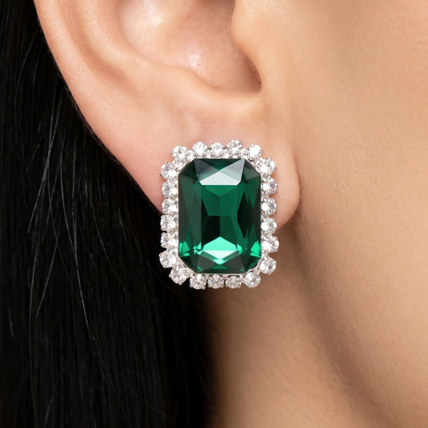 PAJURI Earrings Anti-Tarnish Emerald Halo Studs