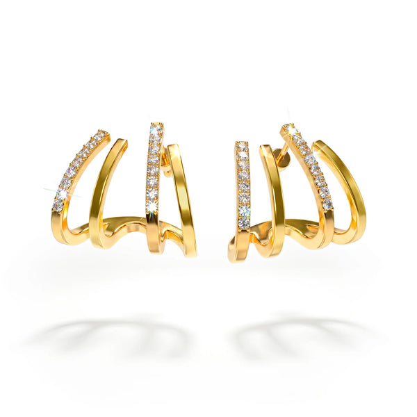 PAJURI Earrings Anti-Tarnish Multi Curve Crystal Arc Studs